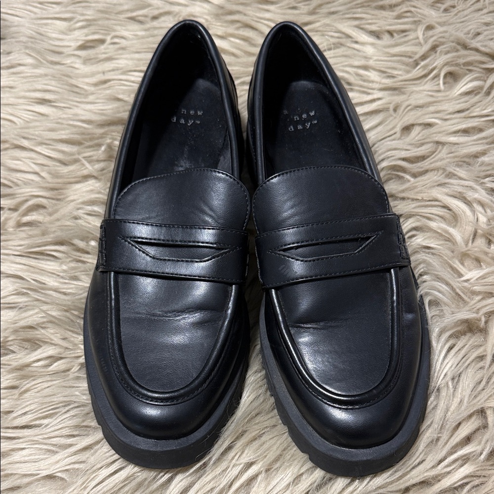 a new day Black Leather Penny Loafers for Women